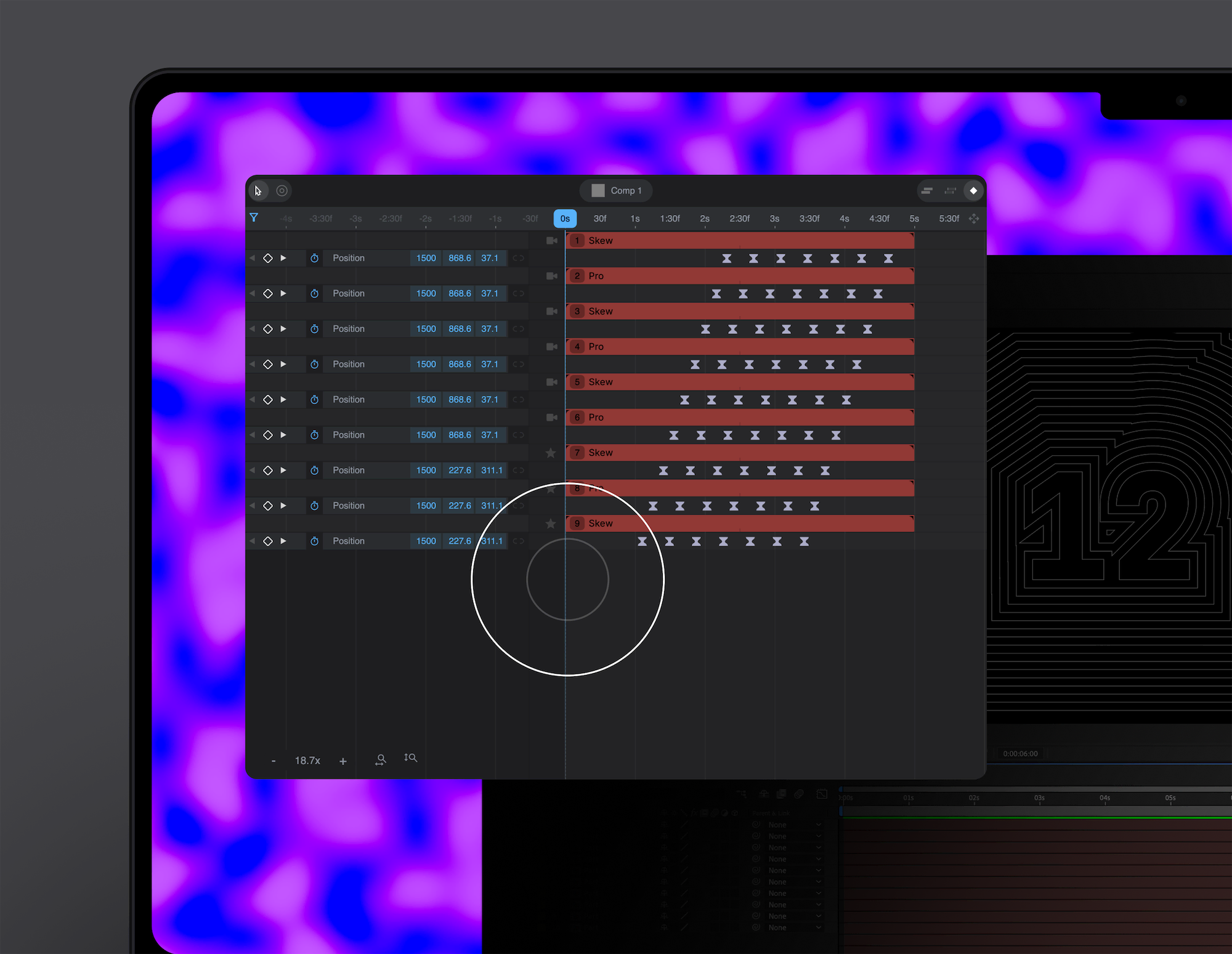 Skew Pro in action, using the Liquify tool to offset keyframes in After Effects