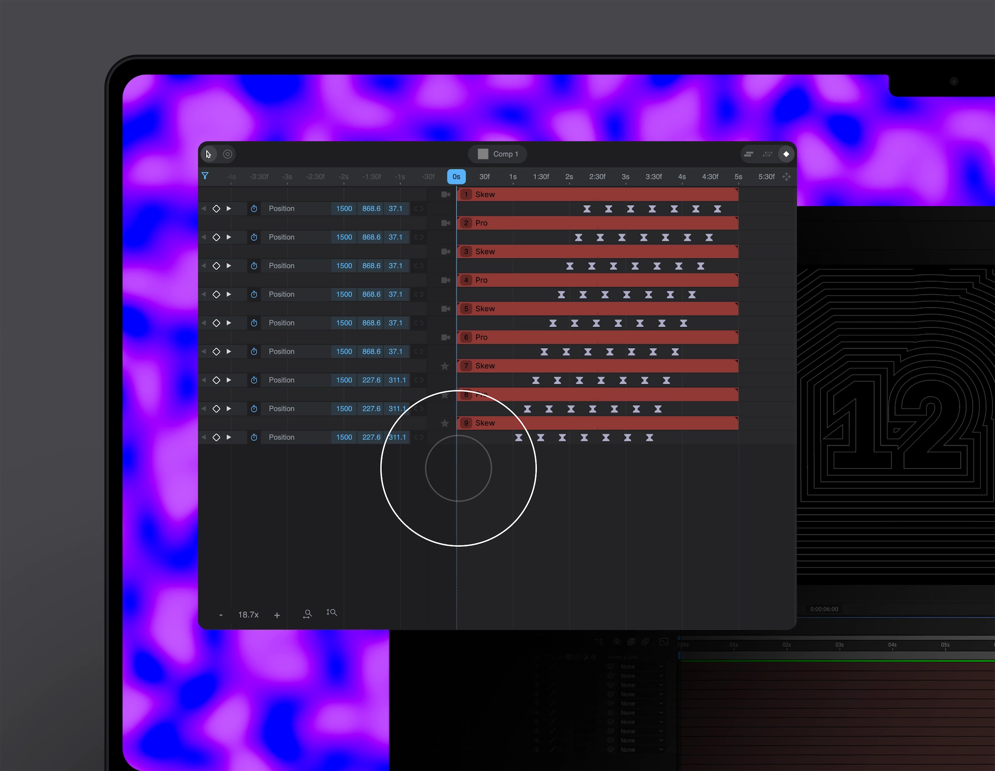 Skew Pro in action, using the Liquify tool to offset keyframes in After Effects