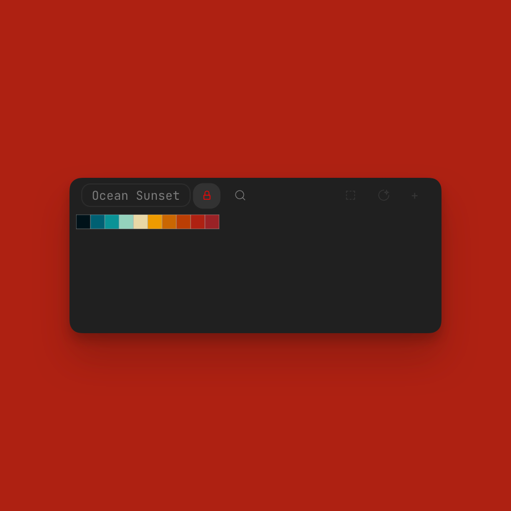 A screenshot of the Swatches plugin for After Effects, showing a color board that has been locked to prevent any changes. A small lock icon is visible on the board, indicating its locked status. The background is red to highlight the locked feature, since the lock icon is red as well when the board is locked.